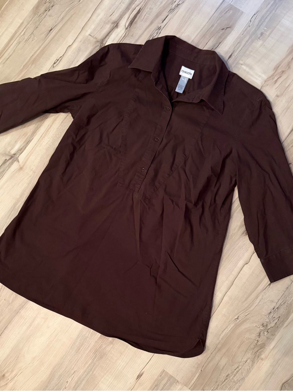 NWOT Chico's Dark Brown Button-Down Tunic Shirt Size 2
